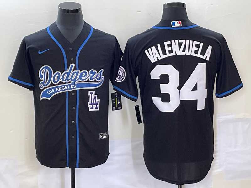 Men%27s Los Angeles Dodgers #34 Fernando Valenzuela Black With Patch Cool Base Stitched Jersey->los angeles dodgers->MLB Jersey